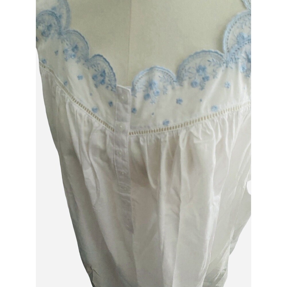 Eileen West Long Nightgown XL Cotton Sleeveless Blue Embroidered Scalloped - Picture 5 of 8